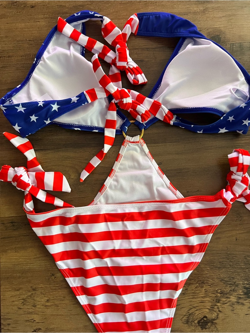 American Flag Print Halter Side Tie Monokini - Picture 4 of 8